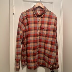L.L. Bean Men's Brushed Jaspé Twill Shirt in Apple Cinnamon Plaid Red Orange XL